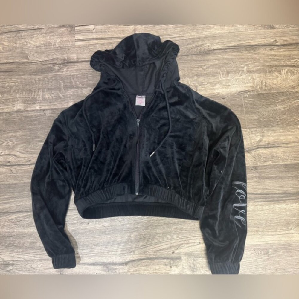No Boundaries Black Velour Zip-Up Jacket